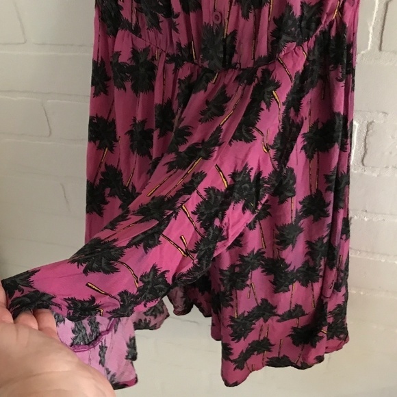 Printed Mini Dress Off-the-shoulders Tropical print palm trees Ruffle Flounce S - Picture 2 of 5